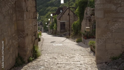 View through Porte De L Hopital on the Voie Sainte leading to Rocamadour