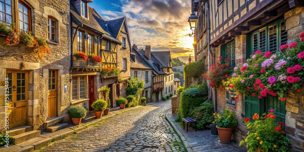 Fototapeta premium Charming Cobblestone Streets of Dinan, Brittany, France