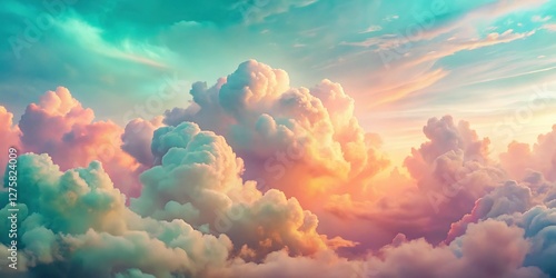 Dreamy Pastel Cloudscape: Peach, Pink & Mint Green Sky - Tranquil Nature Background