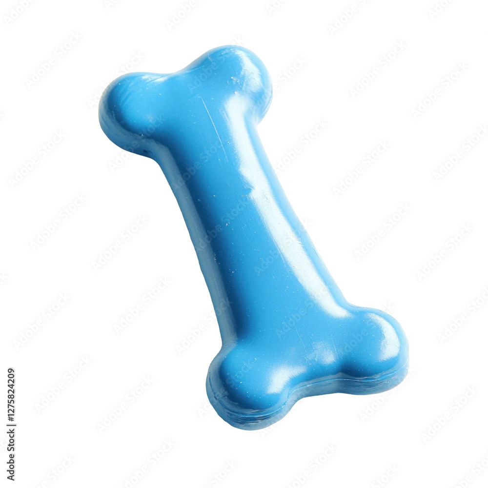 Blue rubber dog bone toy on white background isolated on png transparent background, cut out Blue rubber dog bone toy on white background isolated on png transparent background, cut out