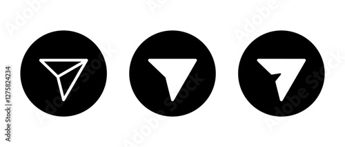Share, send icon set on black circle. Social media paper plane sign symbol