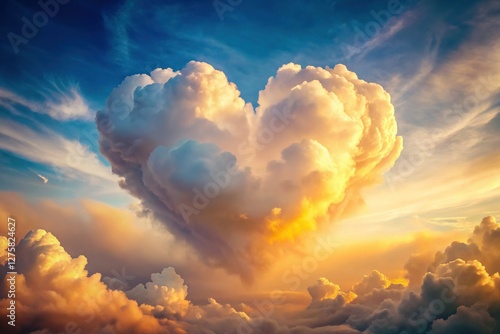 Golden Hour Heart Cloud: Soft, Fluffy Pastel Dreamscape Stock Photo