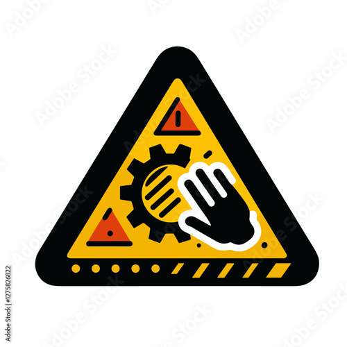 Hand injury hazard warning icon on transparent background for workplace safety signage