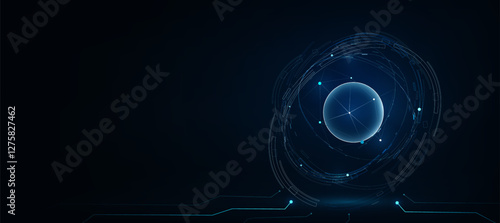 Futuristic digital AI processing data technology connected blue lines with The cyber innovation background for technology articles or presentation business