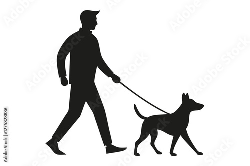 Silhouette of a person walking a dog vector illustration