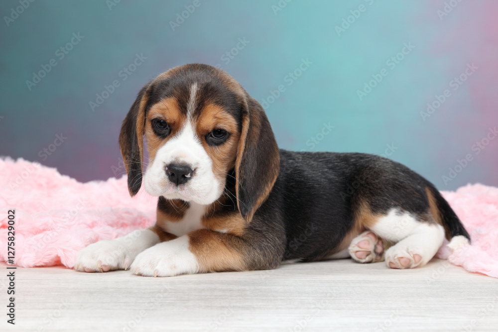 Cute little beagle puppy on a colored background Cute little beagle puppy on a colored background