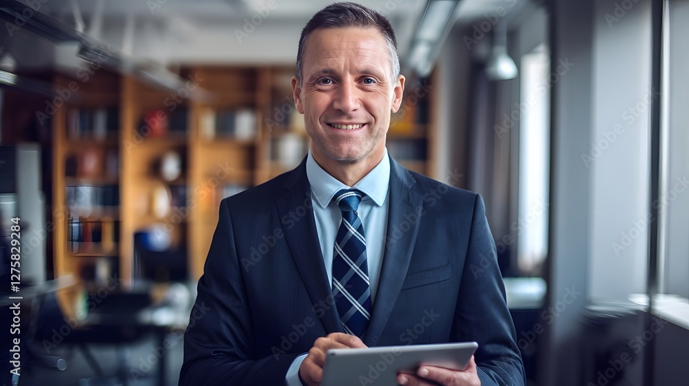 Successful Businessman Confidently Using Tablet Modern Office Professional Portrait Happy Smiling Executive Manager Corporate Leader Digital Technology Entrepreneur Workplace Digital Device Successful Businessman Confidently Using Tablet Modern Office Professional Portrait Happy Smiling Executive Manager Corporate Leader Digital Technology Entrepreneur Workplace Digital Device