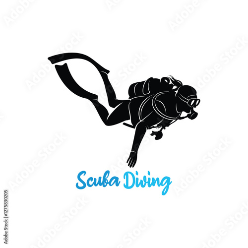 Vector illustration of divers in the deep sea. Scuba diving silhouette design
