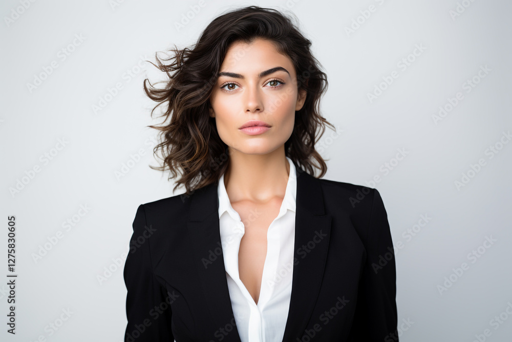 Woman in Modern Business Attire on a White Background Woman in Modern Business Attire on a White Background