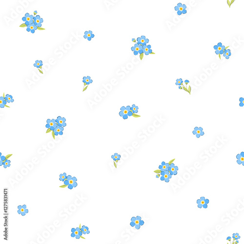 Seamless pattern in blue tones, forget-me-not flowers. Flowers, summer, vacation, fabric design, wrapping paper