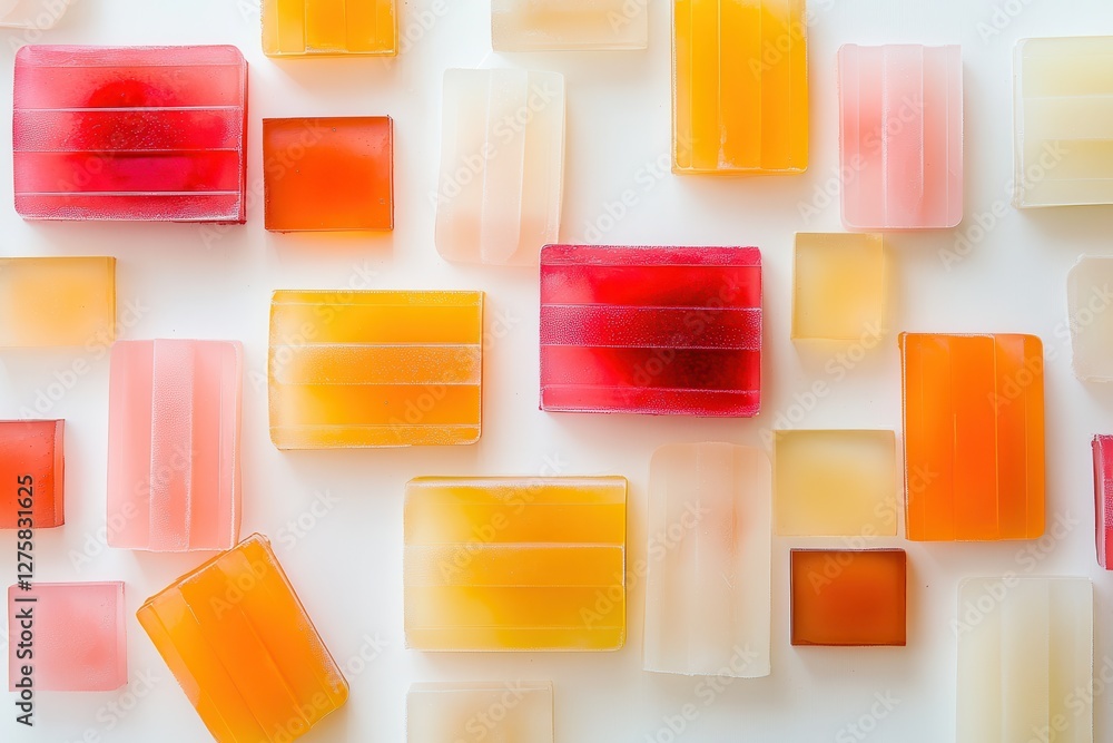 A creative shot of popsicles arranged in a geometric pattern on a white background, Colorful popsicles placed on a pristine white background, showcasing their refreshing appeal. A creative shot of popsicles arranged in a geometric pattern on a white background, Colorful popsicles placed on a pristine white background, showcasing their refreshing appeal.