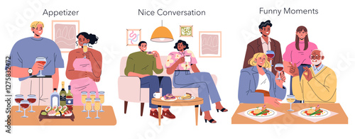 Dinner Party. Flat Vector Illustration