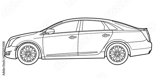 Premium full size classic sedan car. Different five view shot - front, rear, side and 3d. Outline doodle vector illustration	
