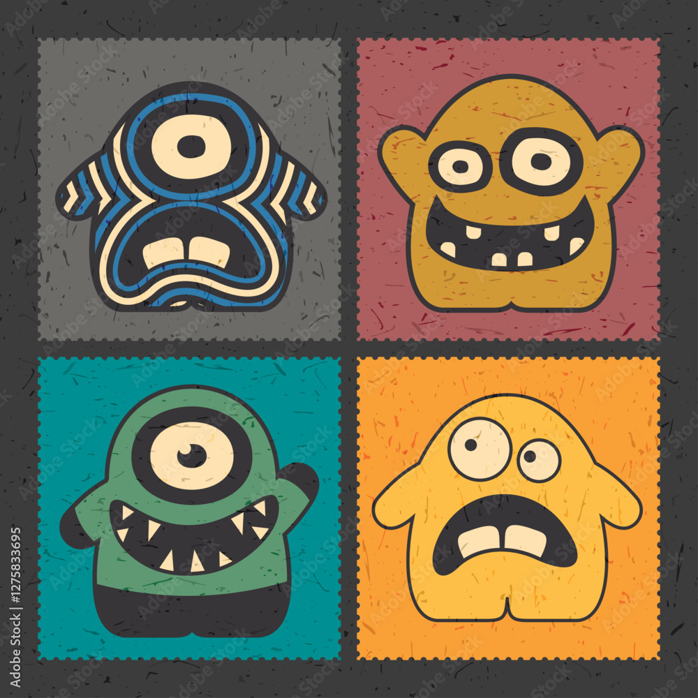 Fototapeta premium Set of colorful monsters on color background