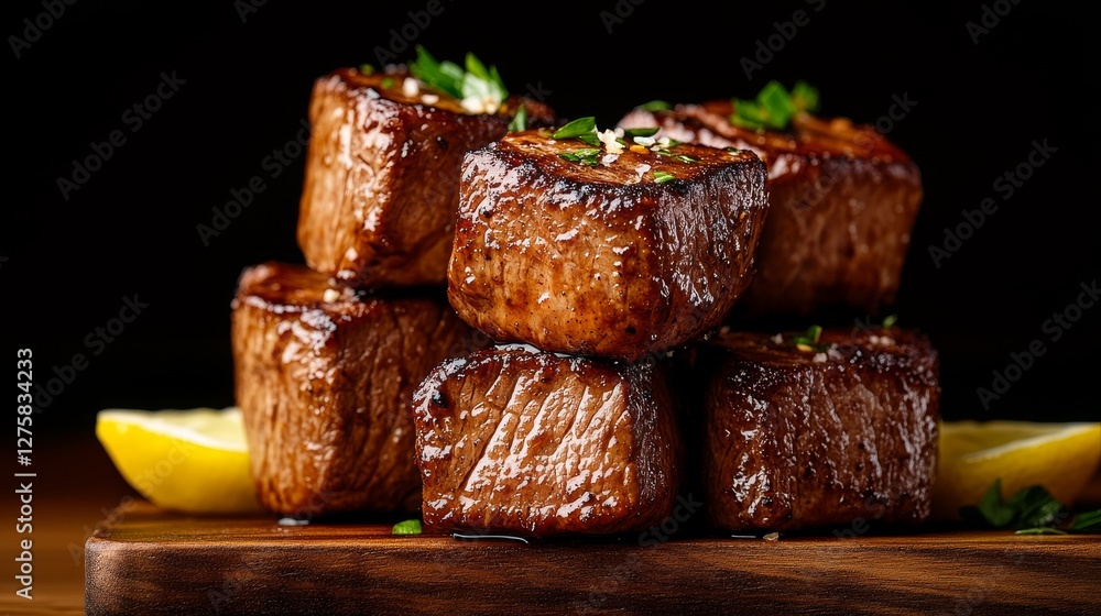 beef from asado, charred on outside and tender inside, served with a wedge of lemon beef from asado, charred on outside and tender inside, served with a wedge of lemon