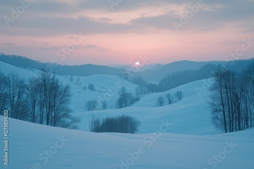 Wallpaper Mural Snowy hills at sunset, winter trees. Perfect for winter, nature, and serenity themes. Torontodigital.ca