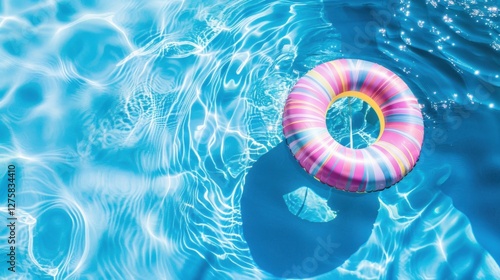 Summer's Splash: A Colorful Ring Float in a Serene Blue Pool