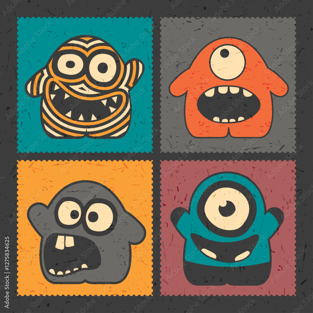 Obraz premium Set of colorful monsters on color background