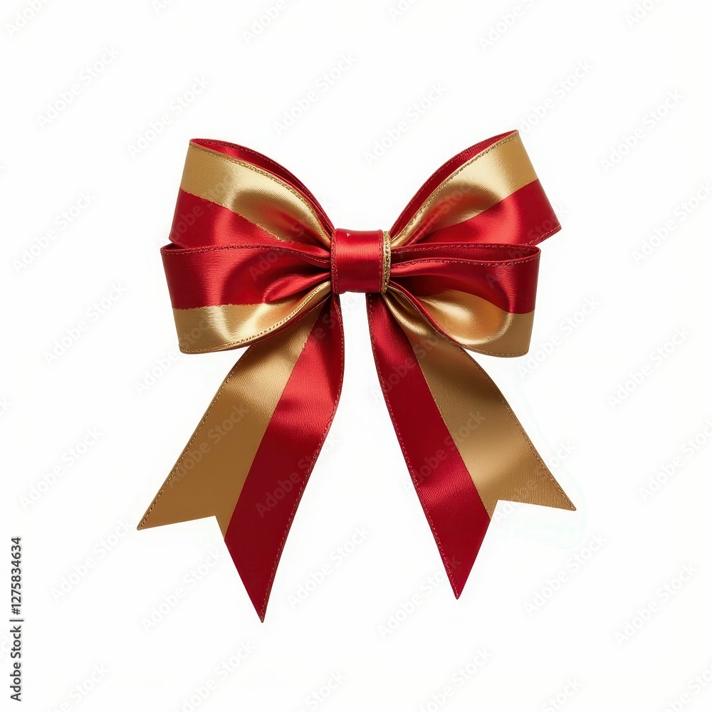 Festive Red and Gold Ribbon Bow Decoration for Celebrations and Gifts on White Background Festive Red and Gold Ribbon Bow Decoration for Celebrations and Gifts on White Background
