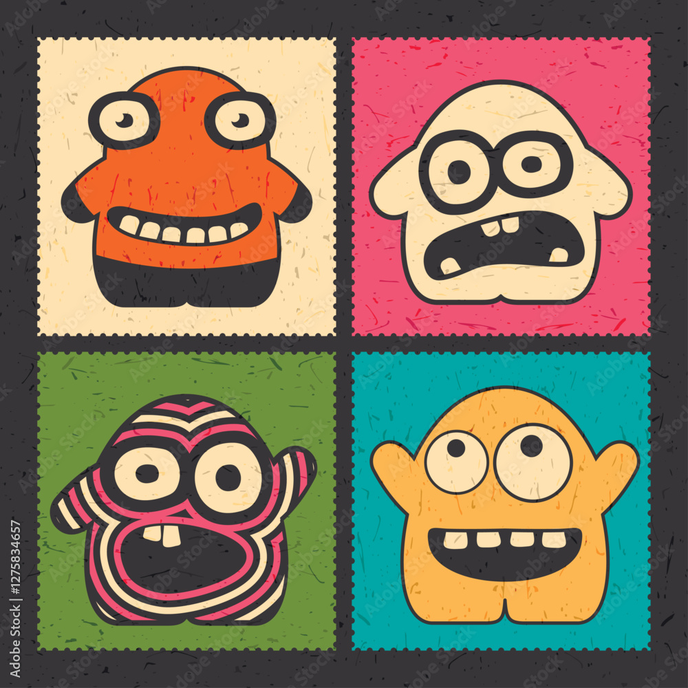 Fototapeta premium Set of colorful monsters on color background