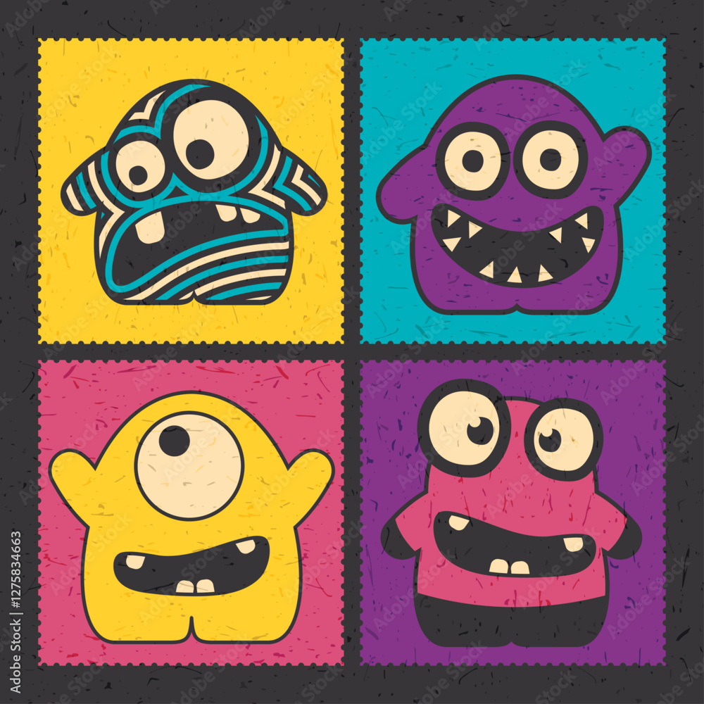 custom made wallpaper toronto digitalSet of colorful monsters on color background