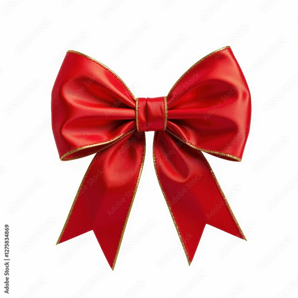Elegant Festive Red Ribbon Bow with Golden Trim Decorative Gift Wrapping Element for Celebrations Elegant Festive Red Ribbon Bow with Golden Trim Decorative Gift Wrapping Element for Celebrations