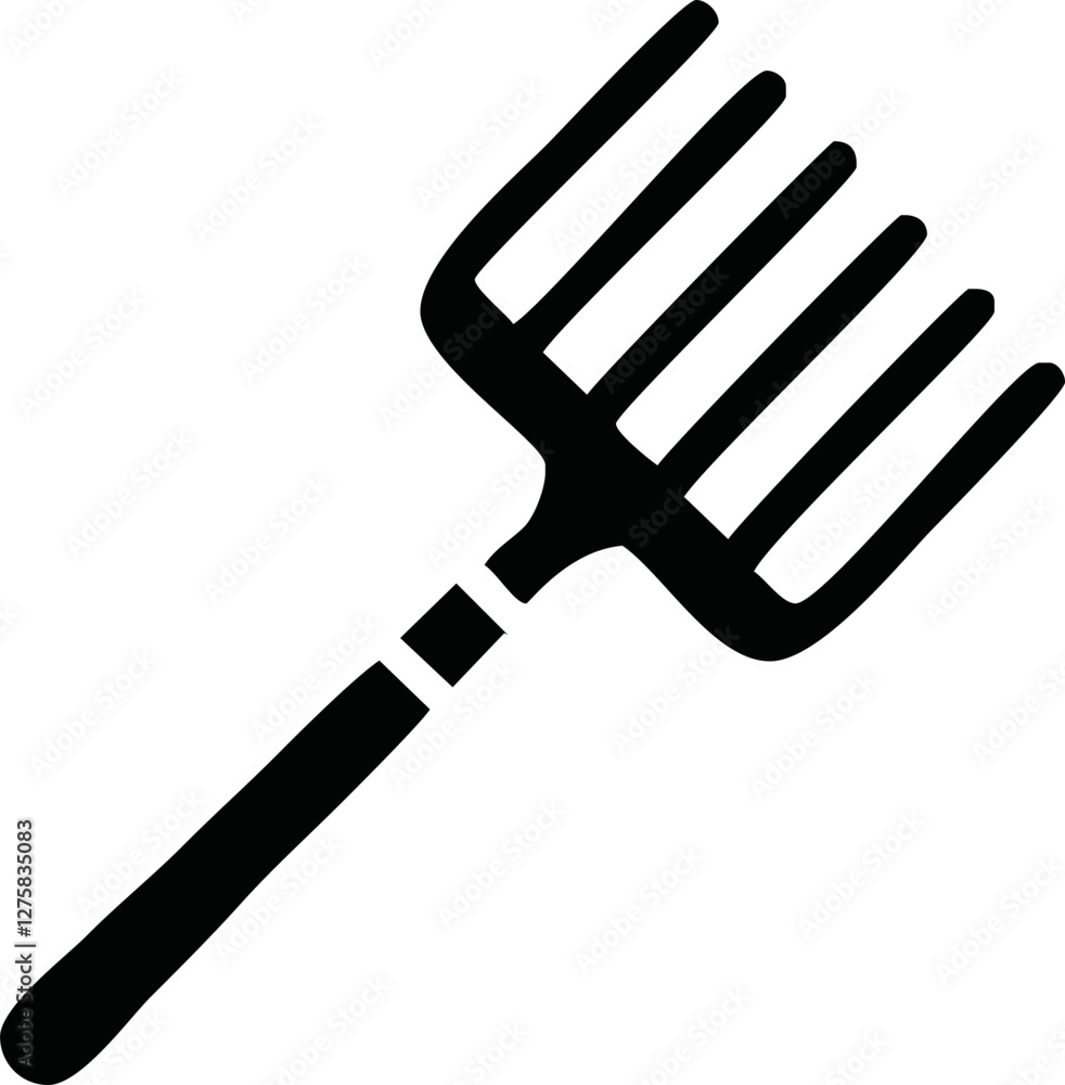 Rake silhouette vector icon isolated on white background. Simple flat illustration of gardening work tool. Rake silhouette vector icon isolated on white background. Simple flat illustration of gardening work tool.