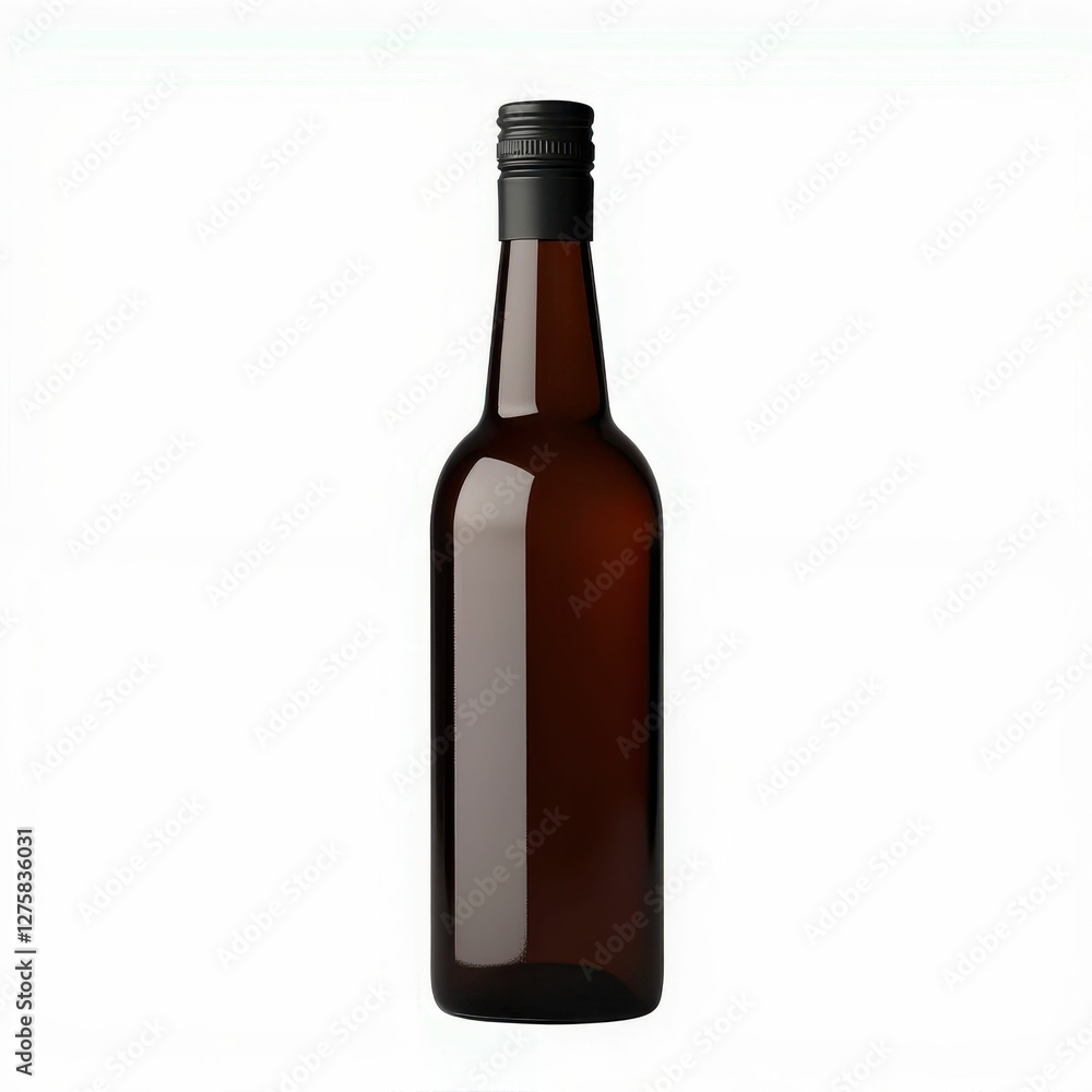 Dark Glass Liquor Bottle with Black Cap Against Plain Background in Studio Setting for Mockups Dark Glass Liquor Bottle with Black Cap Against Plain Background in Studio Setting for Mockups