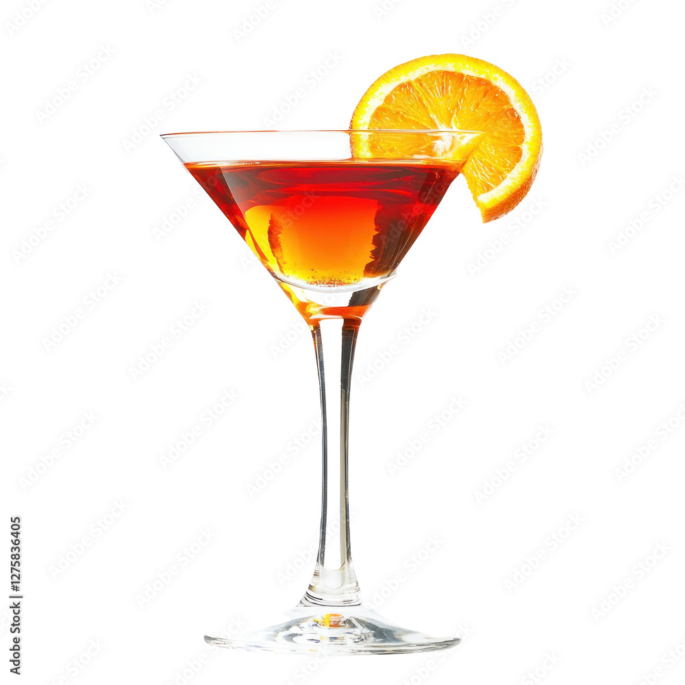 Vibrant cocktail garnished with orange slice on bar isolated on png transparent background, cut out Vibrant cocktail garnished with orange slice on bar isolated on png transparent background, cut out