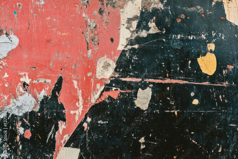 Fototapeta premium Worn Out Abstract Wall with Red and Black Paint in an Urban Setting