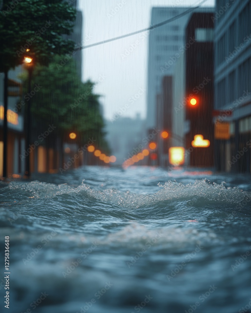 Detailed macro photography captures urban flash flood in somber hues Detailed macro photography captures urban flash flood in somber hues