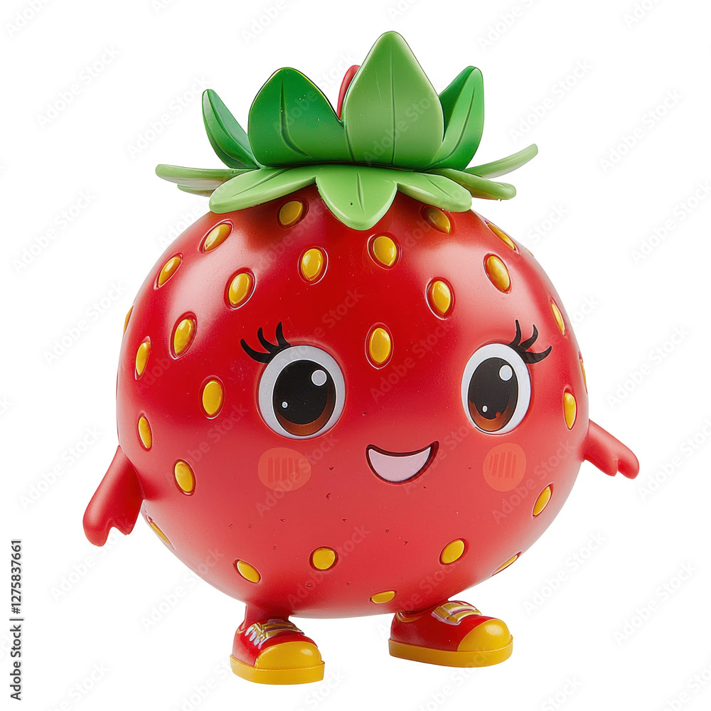 Fototapeta premium Cute cartoon strawberry character with playful expression isolated on png transparent background, cut out