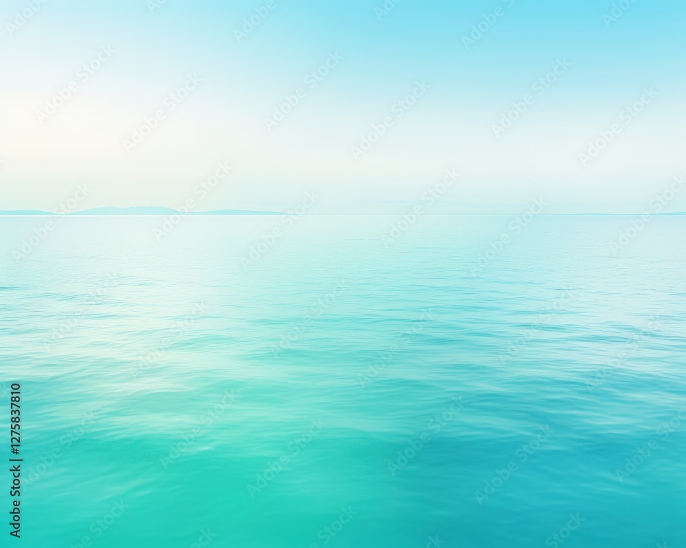 Fototapeta premium Calm sea background, peaceful horizon, ocean view, travel backdrop, water surface with soft gradient