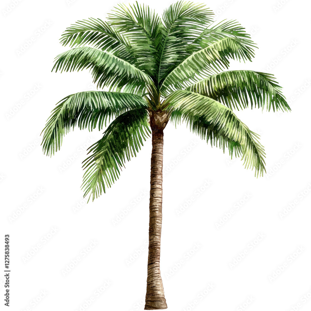 Fototapeta premium Lush palm tree standing tall against a clear sky isolated on png transparent background, cut out