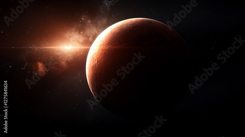 Luminous Orange Sphere in Space Illuminated Against a Dark Background