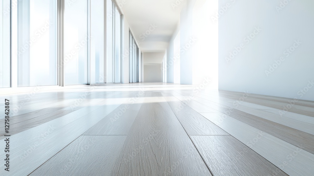 A serene, sunlit corridor with polished wooden floors, large windows, and minimalist design enhancing a calm and modern atmosphere. A serene, sunlit corridor with polished wooden floors, large windows, and minimalist design enhancing a calm and modern atmosphere.