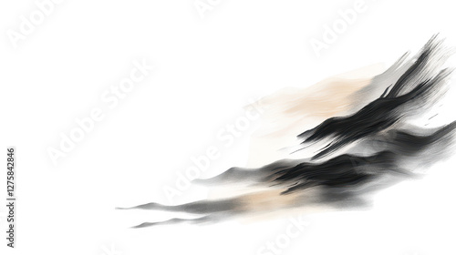 Black feather isolated on a white background representing freedom and nature
