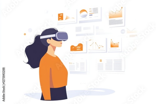 Young Woman Using Virtual Reality for Data Analysis and Visualization