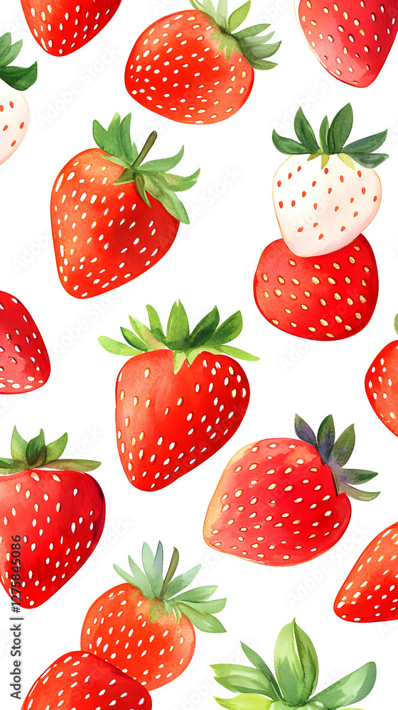 Strawberry pattern, white background, watercolor style
Strawberry pattern, white background, watercolor style