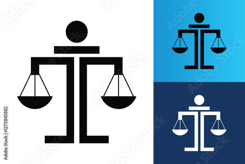 Photos The image shows a flat logo design of an initial letter T in black color that shapes like a justice scale that looks clean and sharp on a white background