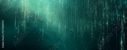 Abstract Teal Green Digital Rain Background Image with Glowing Particles and Lines