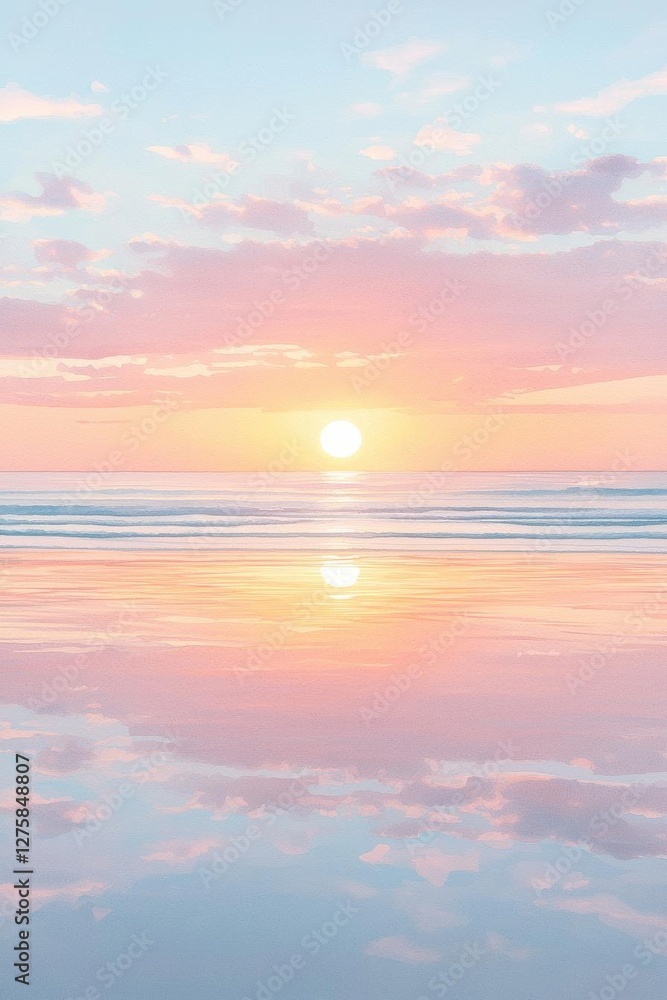 Serene sunset over calm ocean with vibrant pastel colors. Serene sunset over calm ocean with vibrant pastel colors.