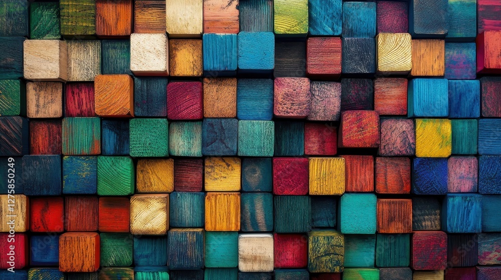 A vibrant mosaic of colorful wooden blocks in various shades, creating a visually striking and playful pattern. A vibrant mosaic of colorful wooden blocks in various shades, creating a visually striking and playful pattern.