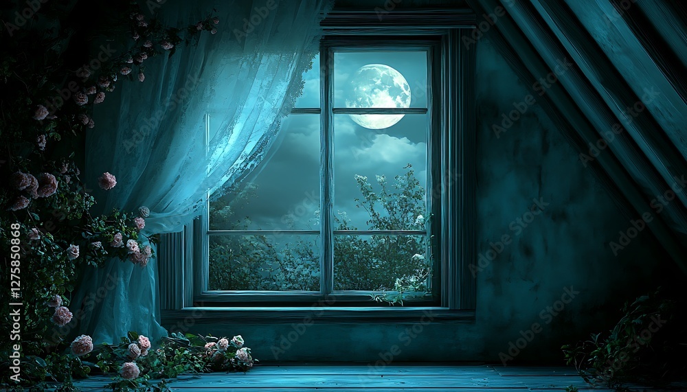 Attic window moonlit rose room Attic window moonlit rose room