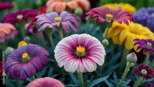 Wallpaper Mural Vibrant Bicolor Garden Mums in Full Bloom Showcasing Stunning Floral Colors and Textures in a Lush Garden Setting Torontodigital.ca