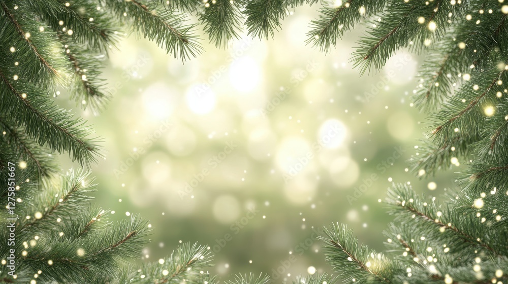 Festive fir branches frame a soft, bokeh background, Ideal for holiday cards, website banners, or winter-themed projects. Festive fir branches frame a soft, bokeh background, Ideal for holiday cards, website banners, or winter-themed projects.