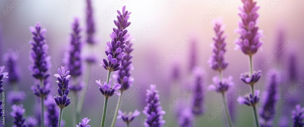 Vibrant Purple Lavender Flowers Blooming Gracefully with Soft Background and Ample Space for Text or Branding Elements