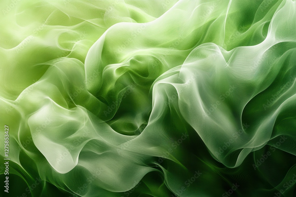 Fototapeta premium Abstract green fabric texture, flowing and translucent. Ideal for backgrounds, fashion, and nature designs, evoking serenity.