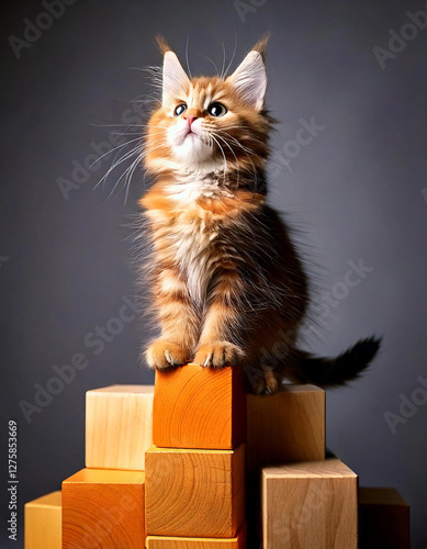 Chaton se hissant sur des cubes de jeu photo