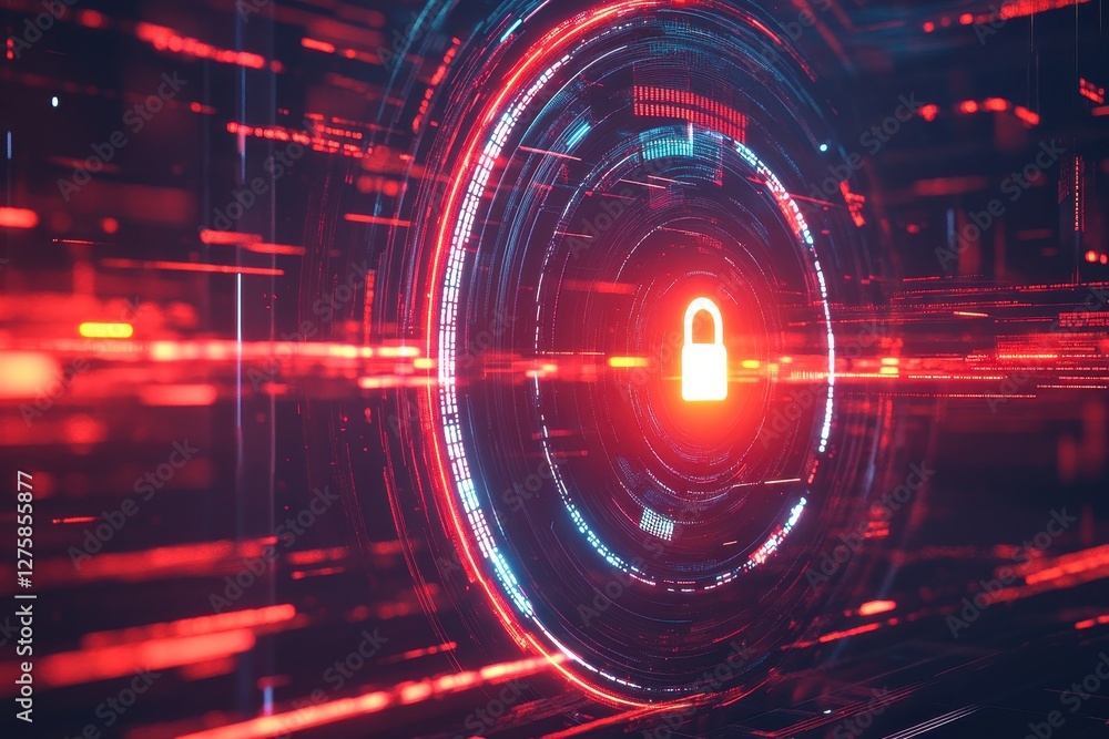 Obraz premium Futuristic Digital Lock Icon with Technology Background Glow Effects
